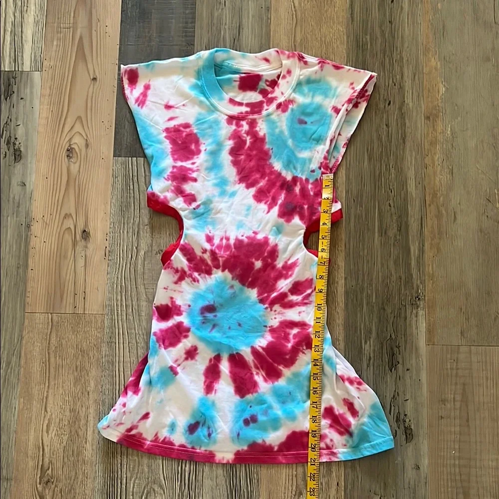 Upcycled / Reworked Handmade Tie Dyed T-Shirt Dress w/ Side Cutouts Size: XS
